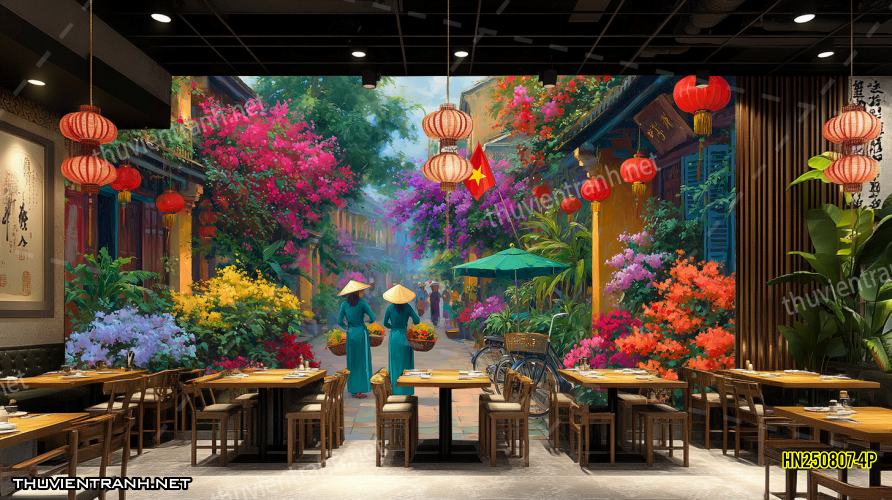Tranh dán tường Phố cổ Hà Nội, Phố xưa - -HN250807-4P - Tranh tường chất lượng cao